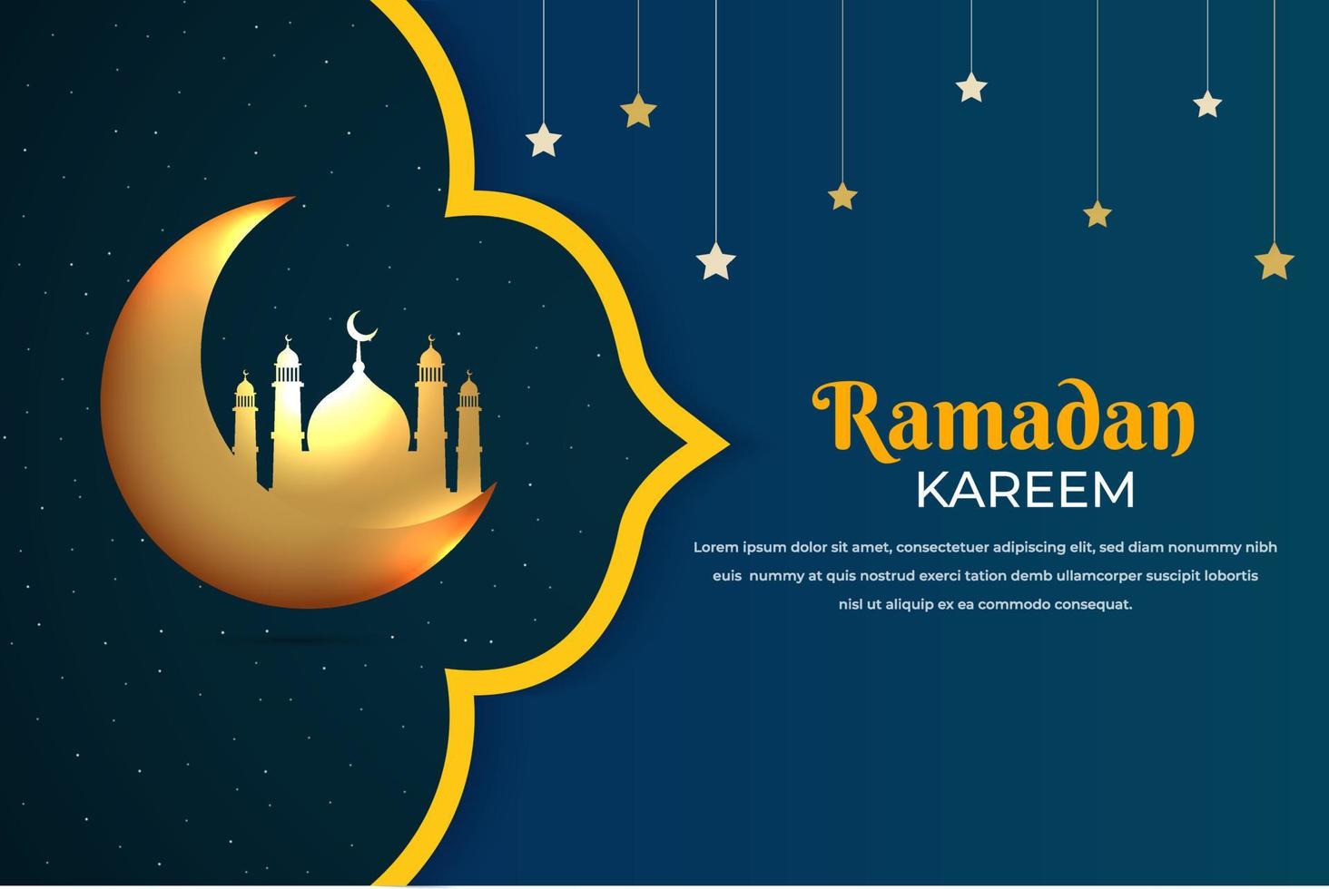 feliz ramadan kareem design com lua crescente dourada e estrelas. ilustração em vetor modelo ramadan kareem.