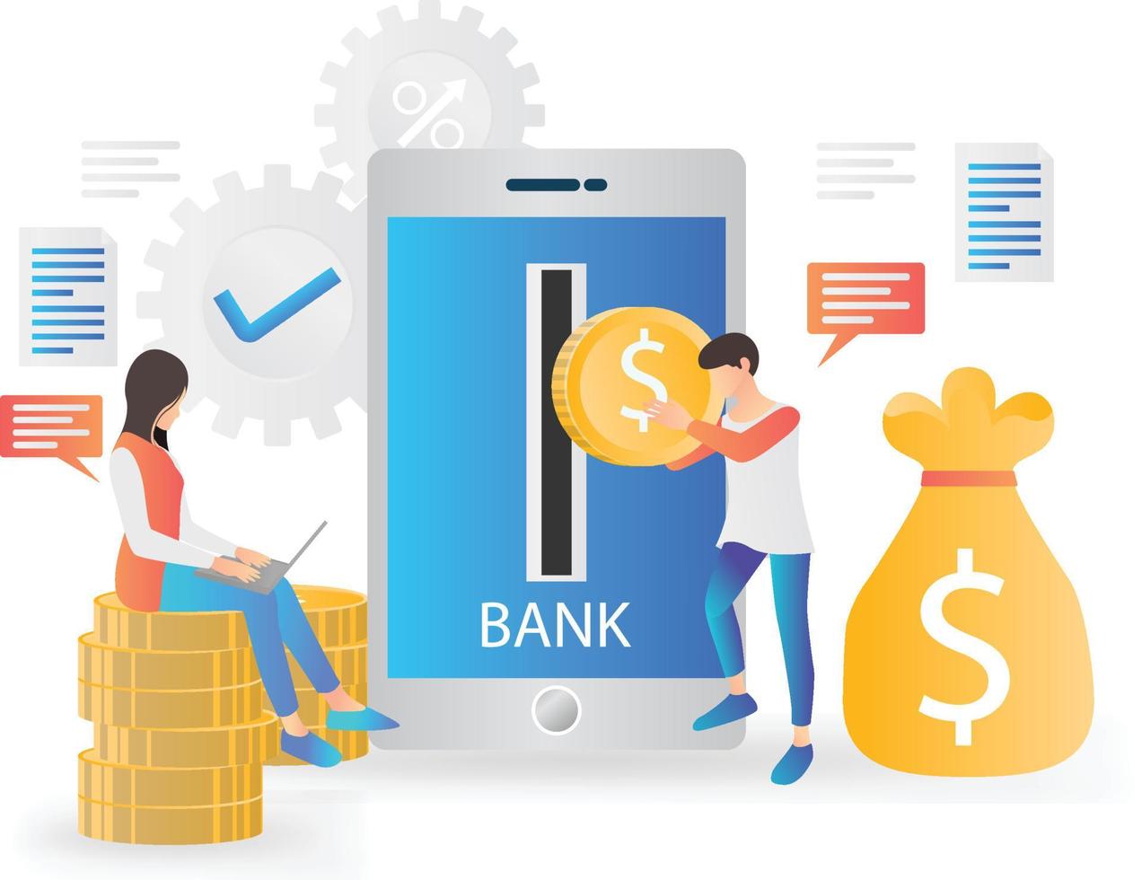 ilustração de estilo simples de finanças on-line e serviços bancários com smartphone vetor