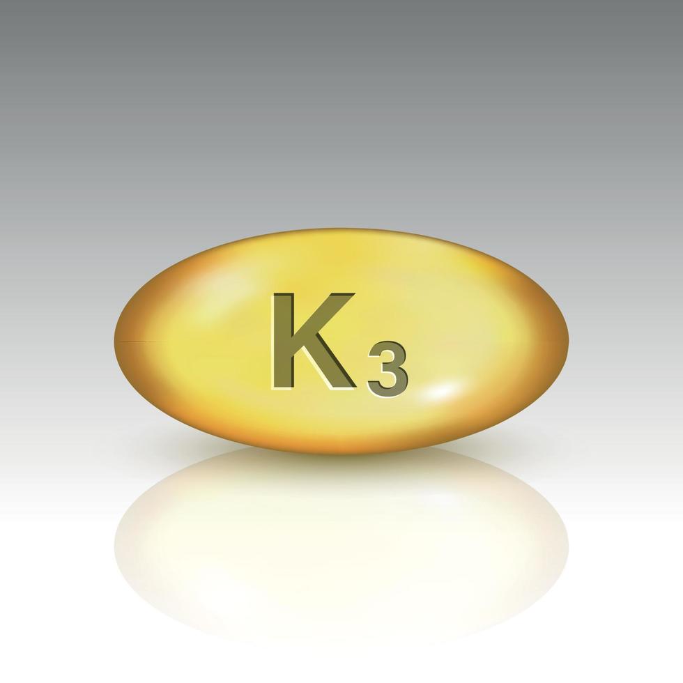 vitamina K3. modelo de pílula de gota de vitamina para seu projeto vetor