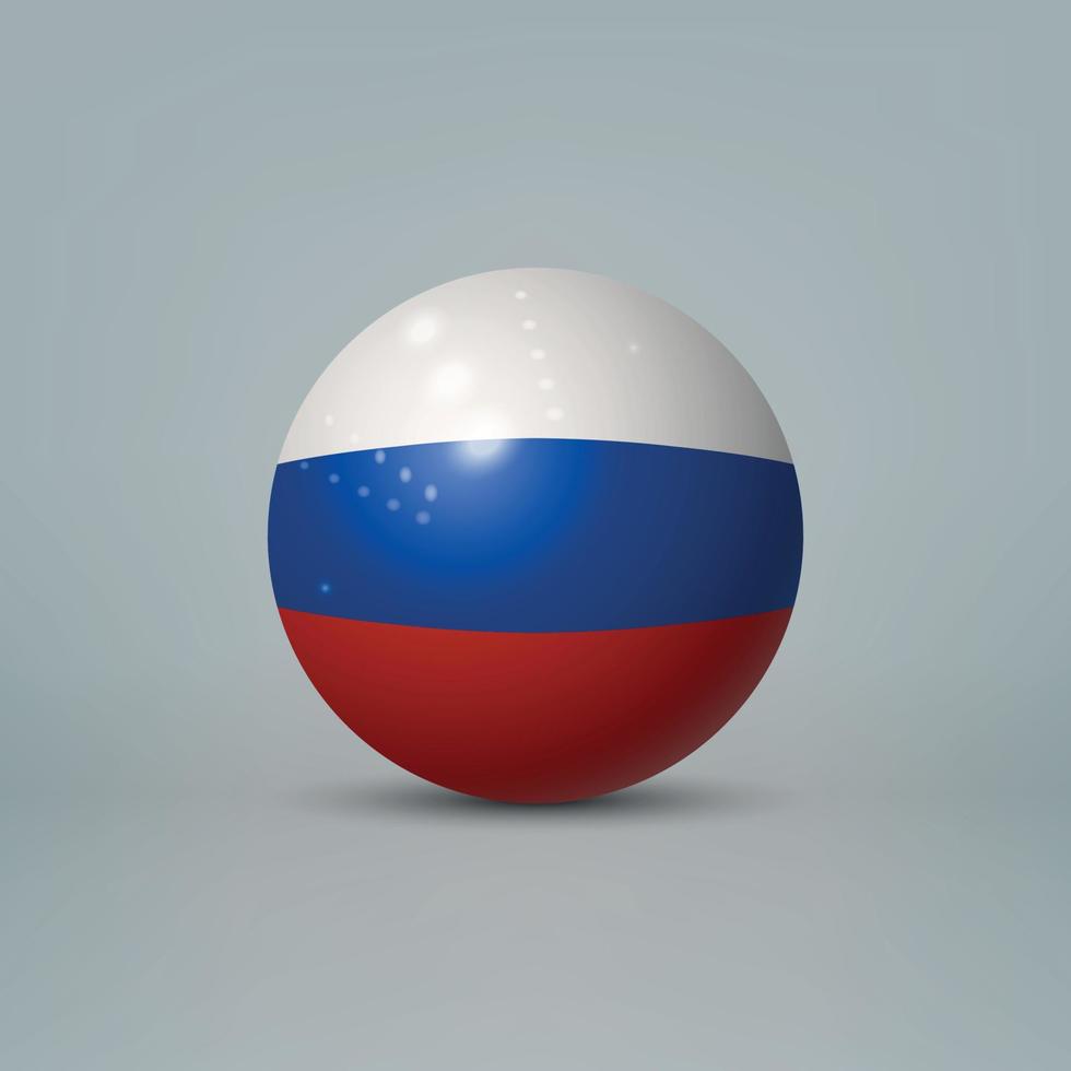 3d bola de plástico brilhante realista ou esfera com bandeira da rússia vetor