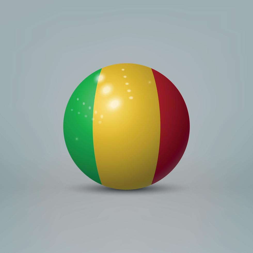 3d bola de plástico brilhante realista ou esfera com bandeira do mali vetor