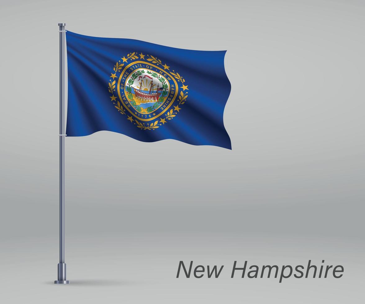 acenando a bandeira de new hampshire - estado dos estados unidos em flagpol vetor