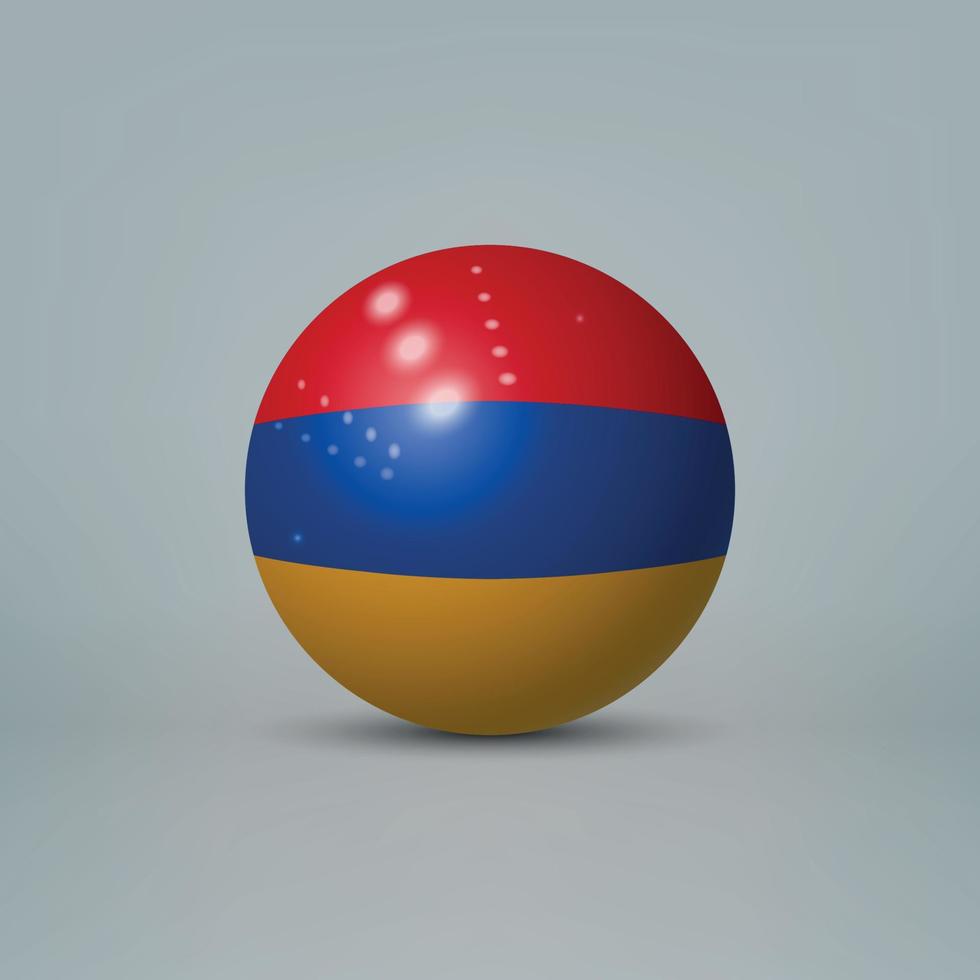 3d bola de plástico brilhante realista ou esfera com bandeira da armênia vetor