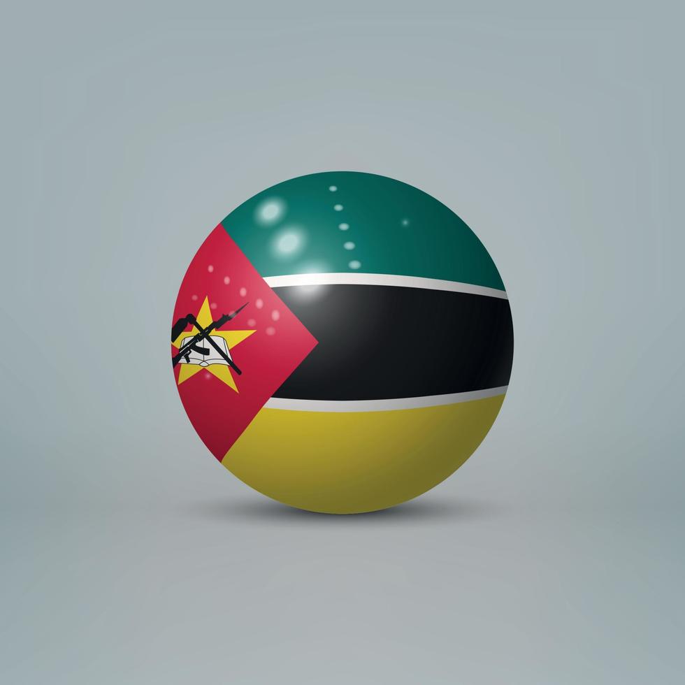 3d bola de plástico brilhante realista ou esfera com bandeira de moçambiq vetor