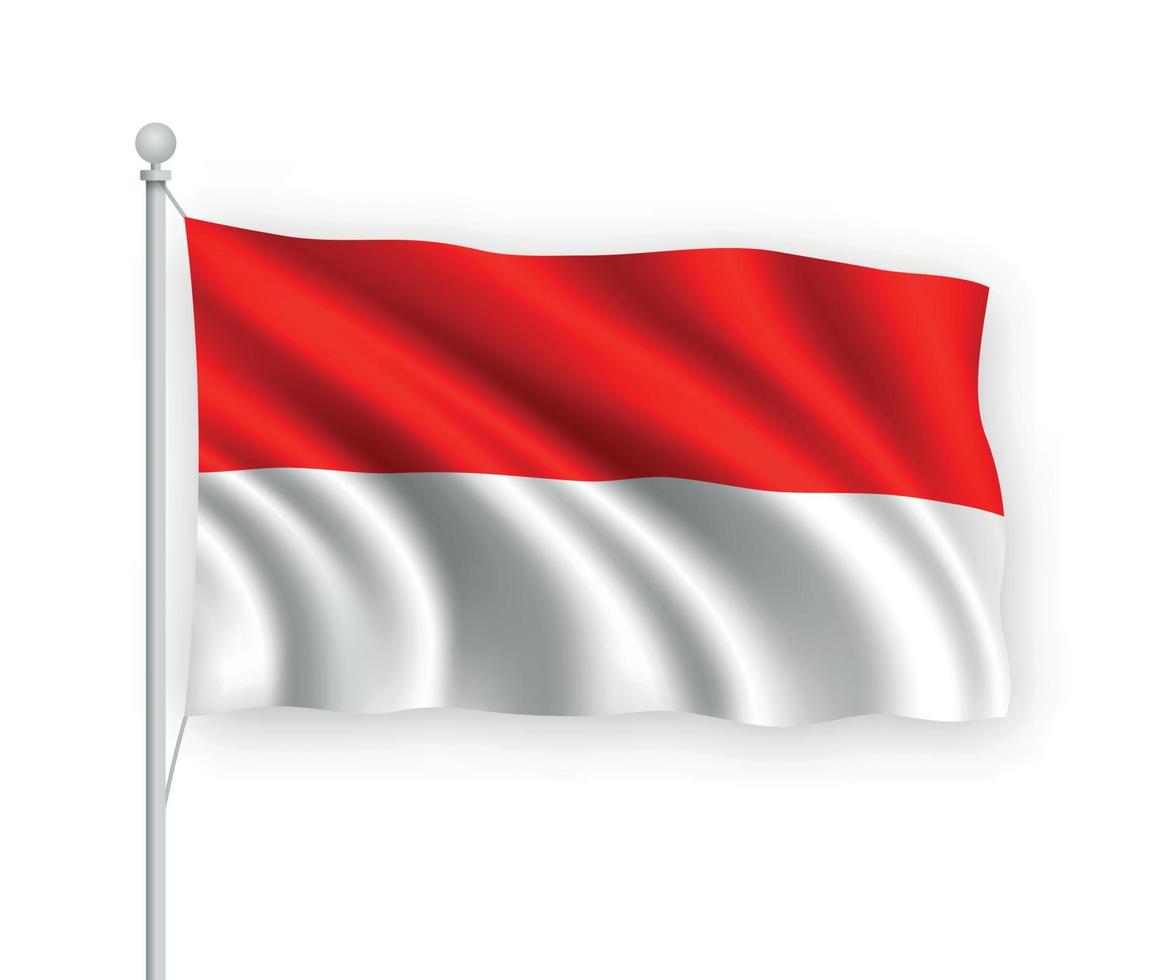 3D bandeira de ondulação Indonésia isolada no fundo branco. vetor