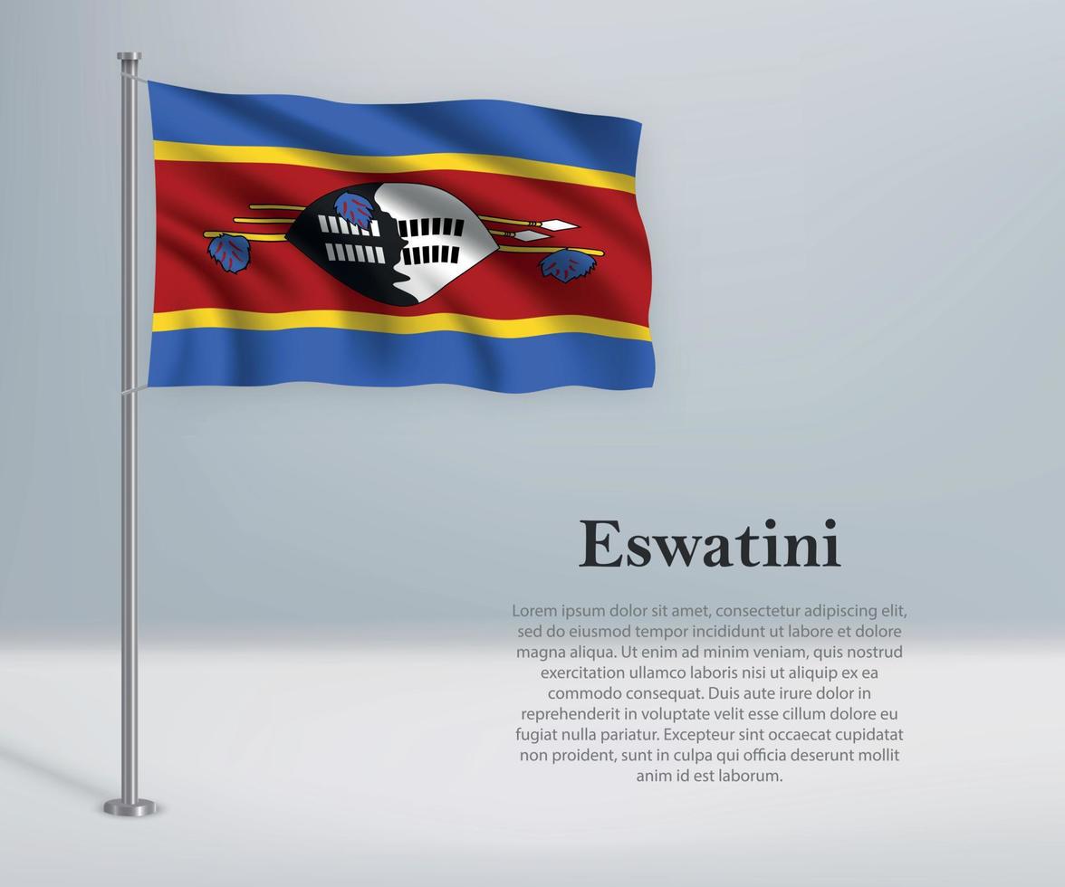 acenando a bandeira da eswatini no mastro. modelo para independência d vetor
