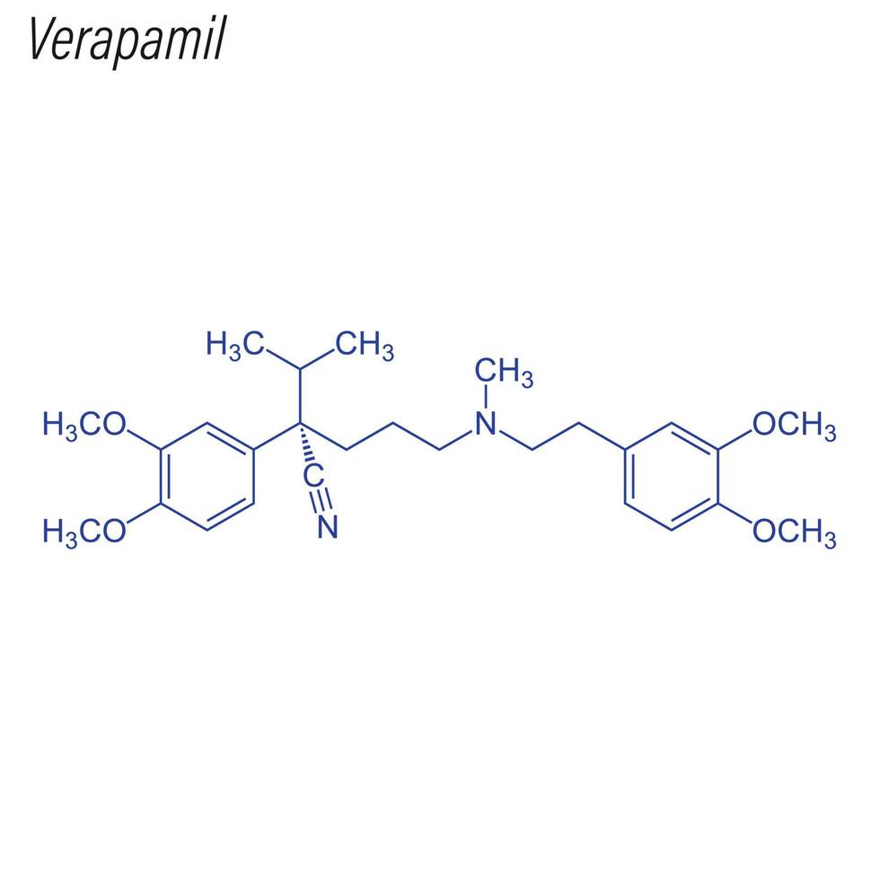fórmula esquelética vetorial de verapamil. molécula química da droga. vetor