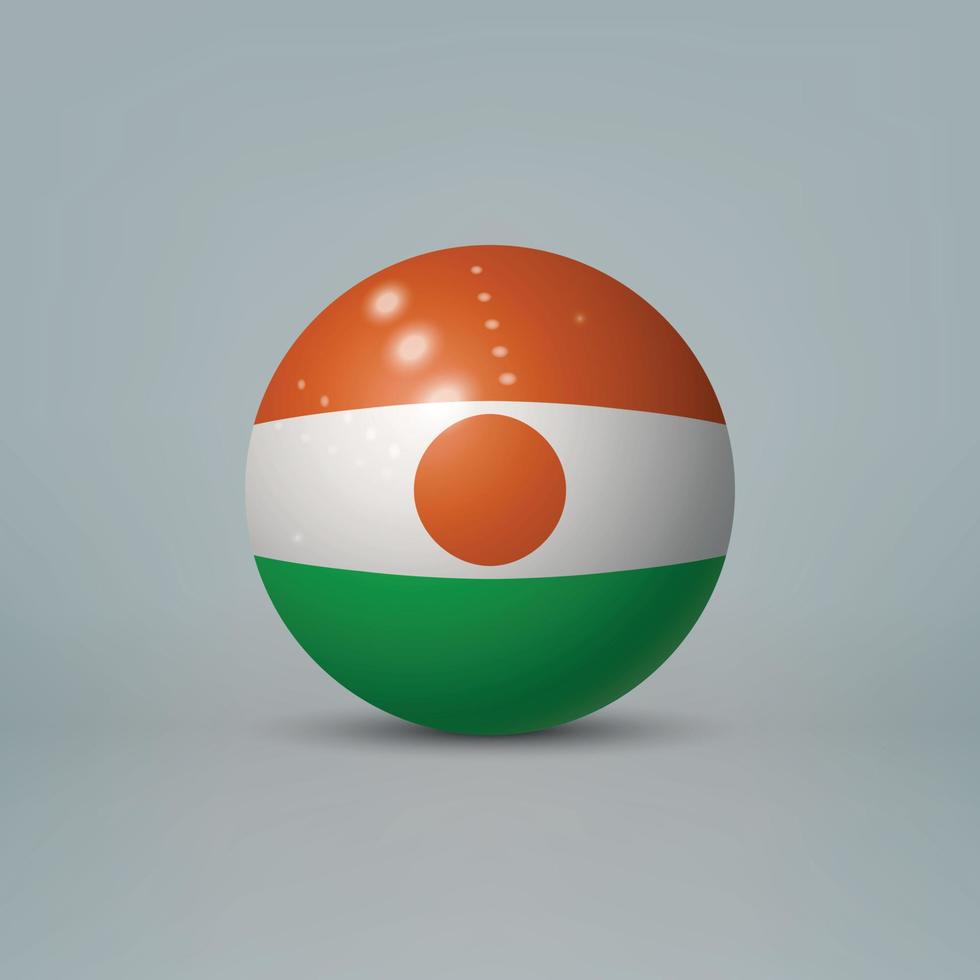 3d bola de plástico brilhante realista ou esfera com bandeira do niger vetor