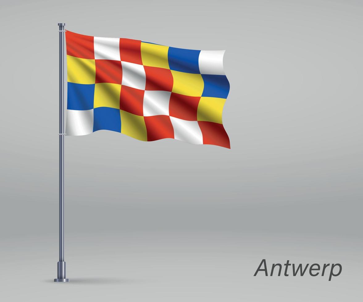 acenando a bandeira de antuérpia - província da bélgica no mastro da bandeira. modelo vetor