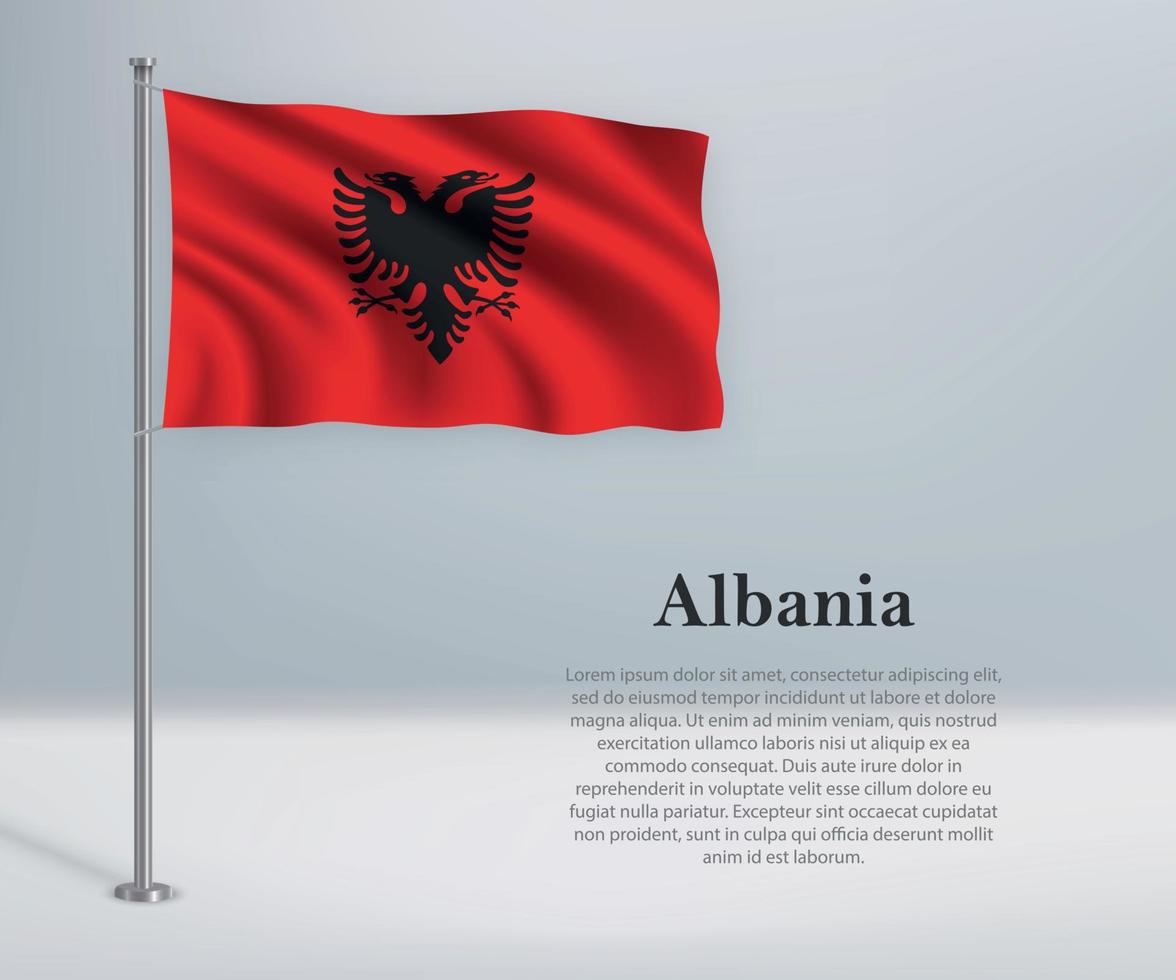 acenando a bandeira da albânia no mastro. modelo para independência da vetor