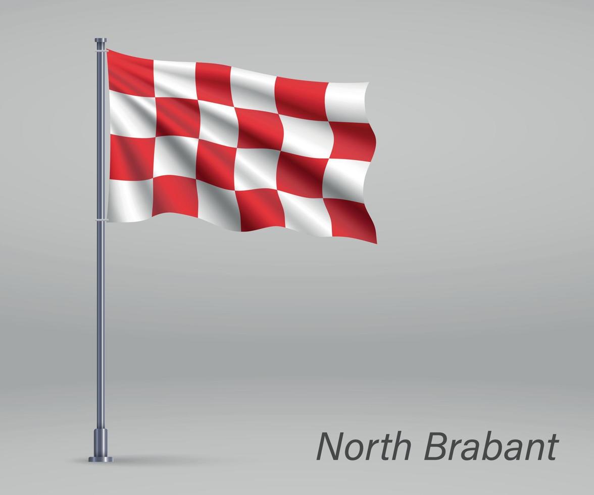 acenando a bandeira de brabante do norte - província da holanda em flagpo vetor
