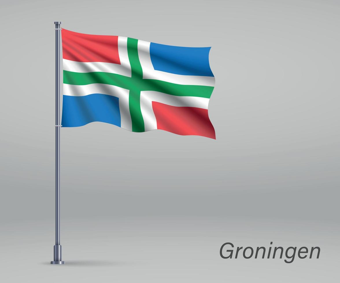 acenando a bandeira de groningen - província da Holanda no mastro da bandeira. vetor