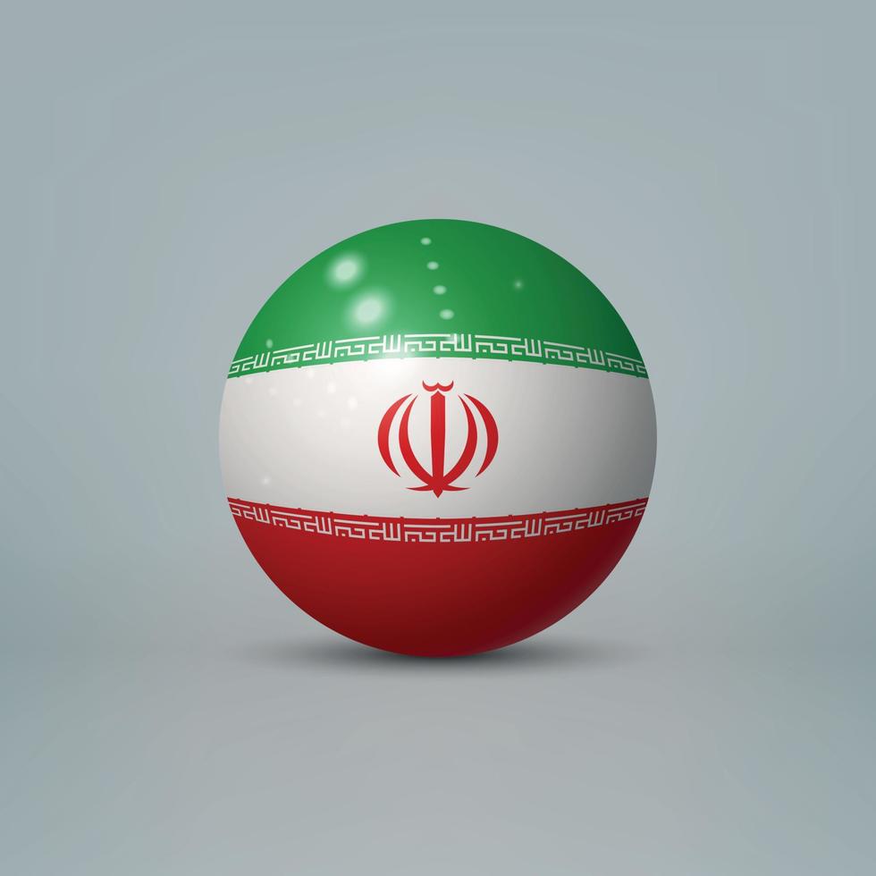 3d bola de plástico brilhante realista ou esfera com bandeira do irã vetor