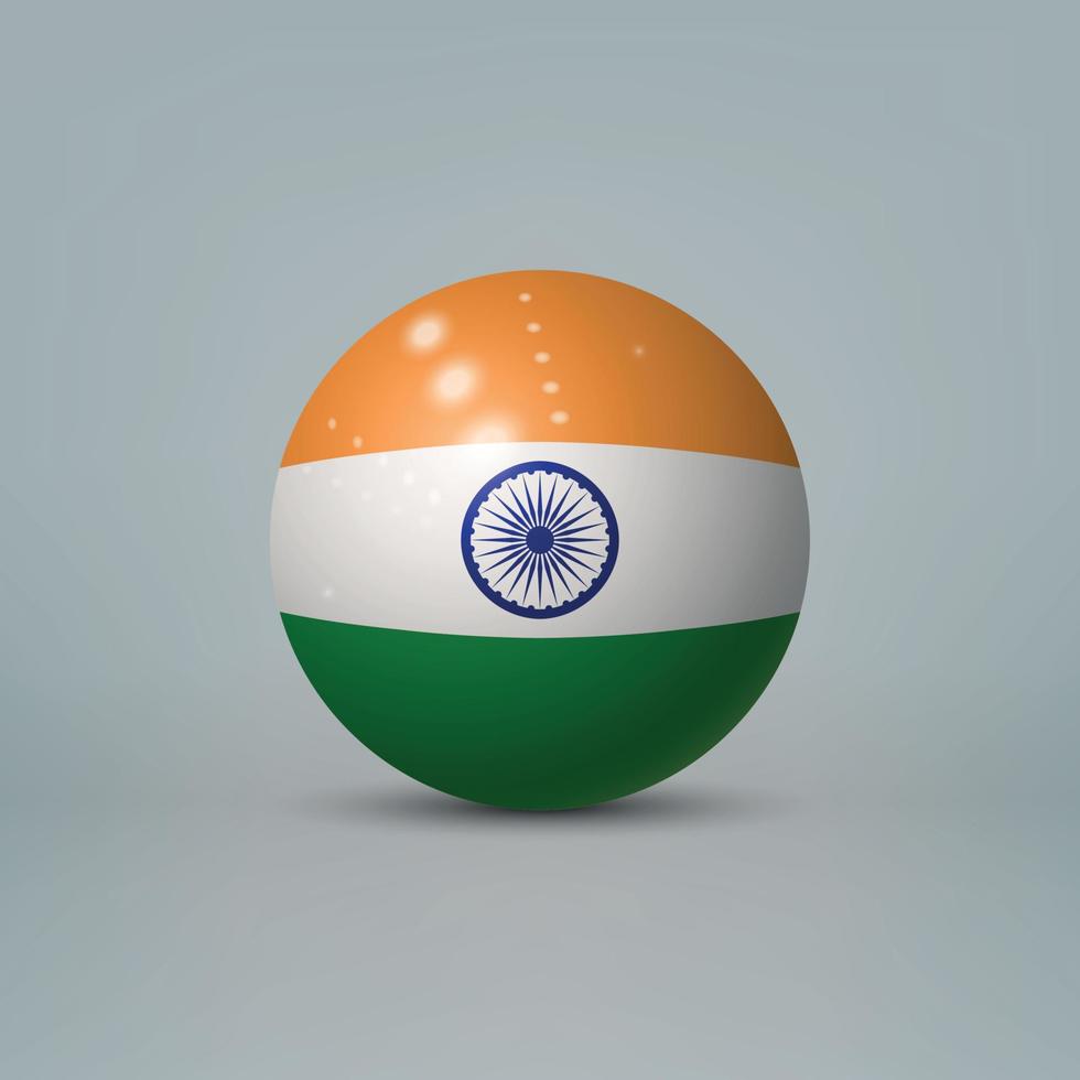 3d bola de plástico brilhante realista ou esfera com bandeira da índia vetor