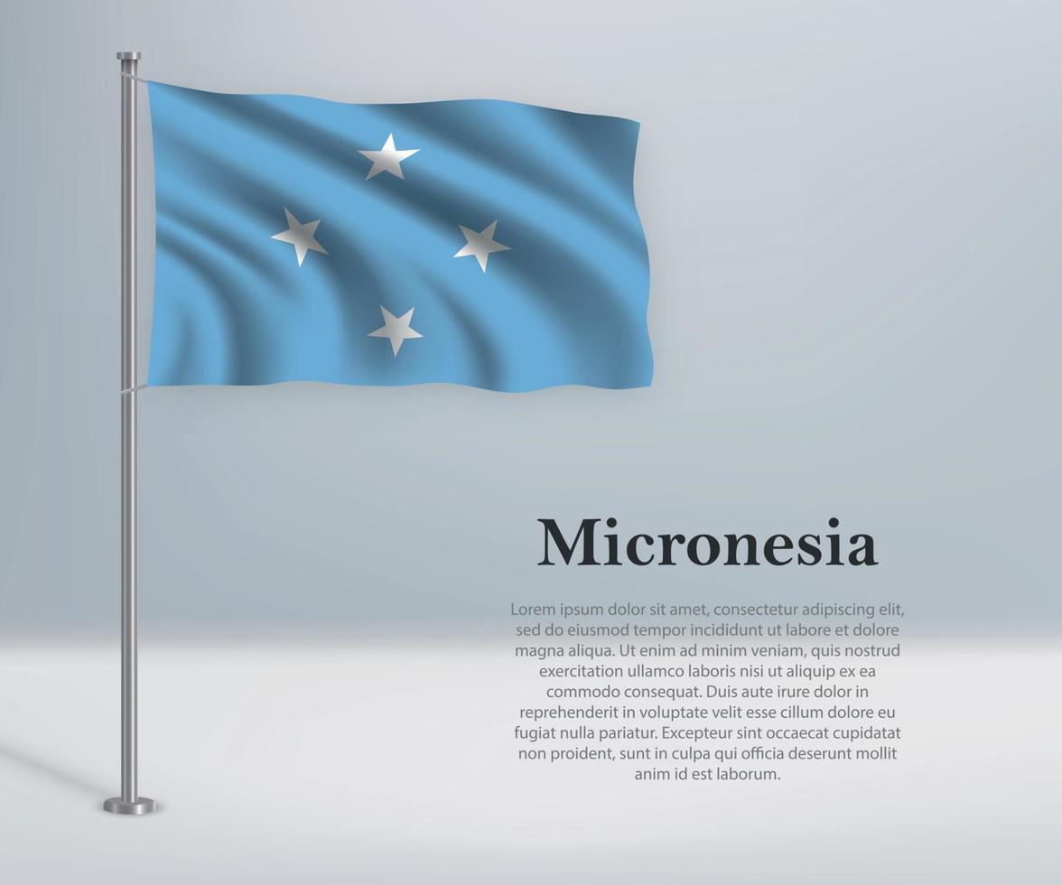 acenando a bandeira da micronésia no mastro. modelo de independência vetor