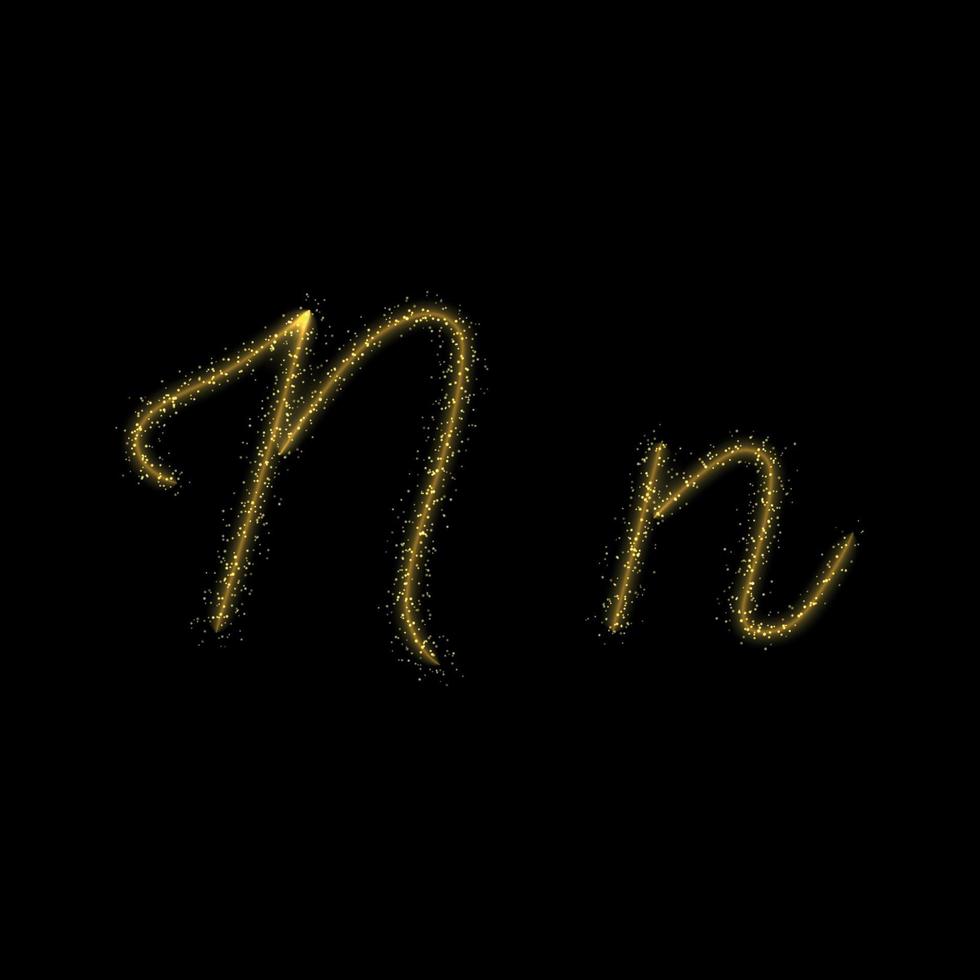 letra de glitter dourado n, fonte de trilha de brilho de estrela para seu design vetor