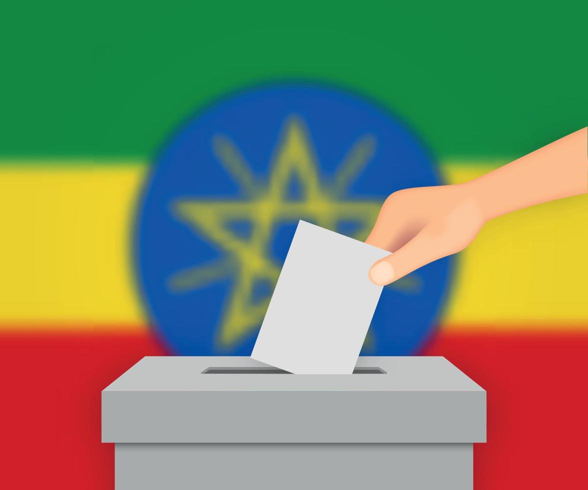 fundo de bandeira de eleição etiópia. urna com modelo fla turva para seu projeto vetor