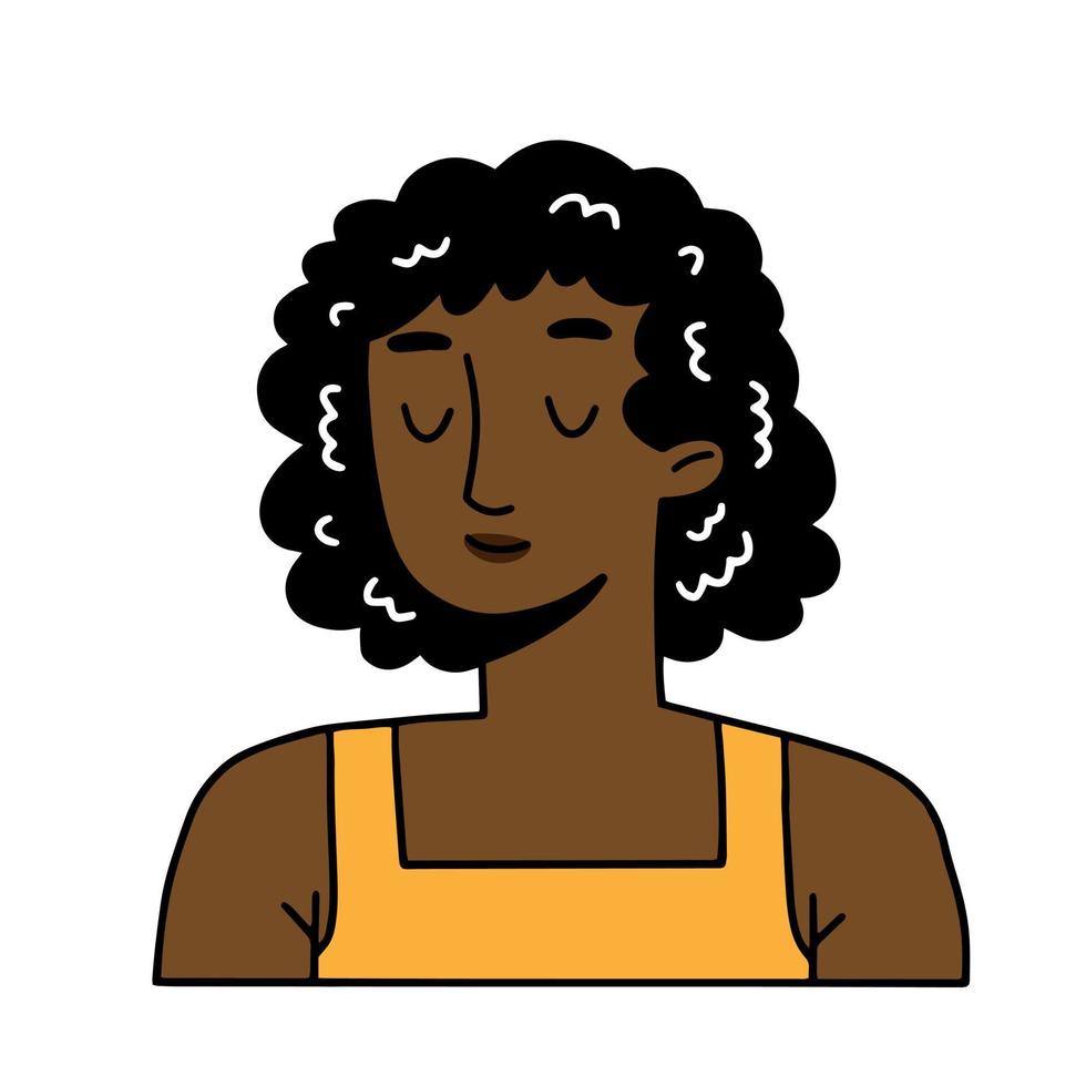 retrato de uma menina negra sorridente no estilo doodle. ilustração vetorial isolado. vetor