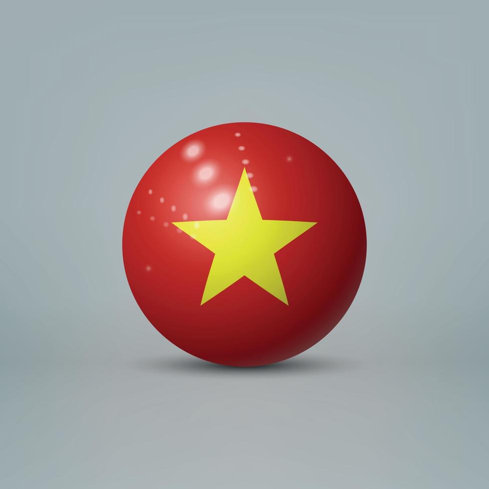 3d bola de plástico brilhante realista ou esfera com bandeira do vietnã vetor