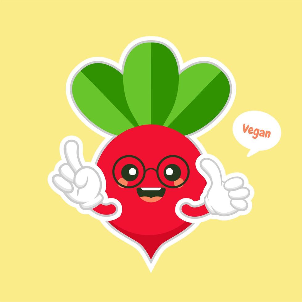 personagem vegetal de beterraba bonito e kawaii. vetor mão desenhada ícone de ilustração de personagem engraçado dos desenhos animados. isolado na cor de fundo. conceito de personagem vegetal de beterraba. comida vegetariana vegana