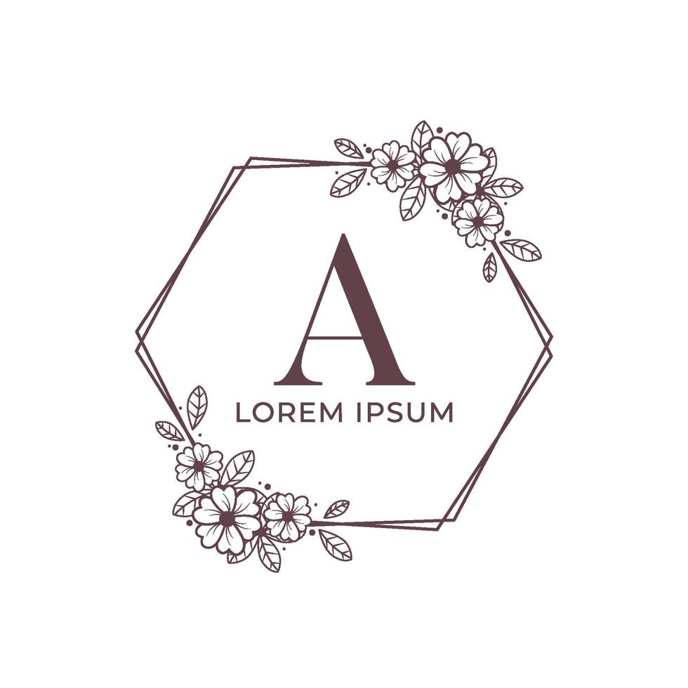 logotipo de casamento de moldura floral de luxo decorativo vetor