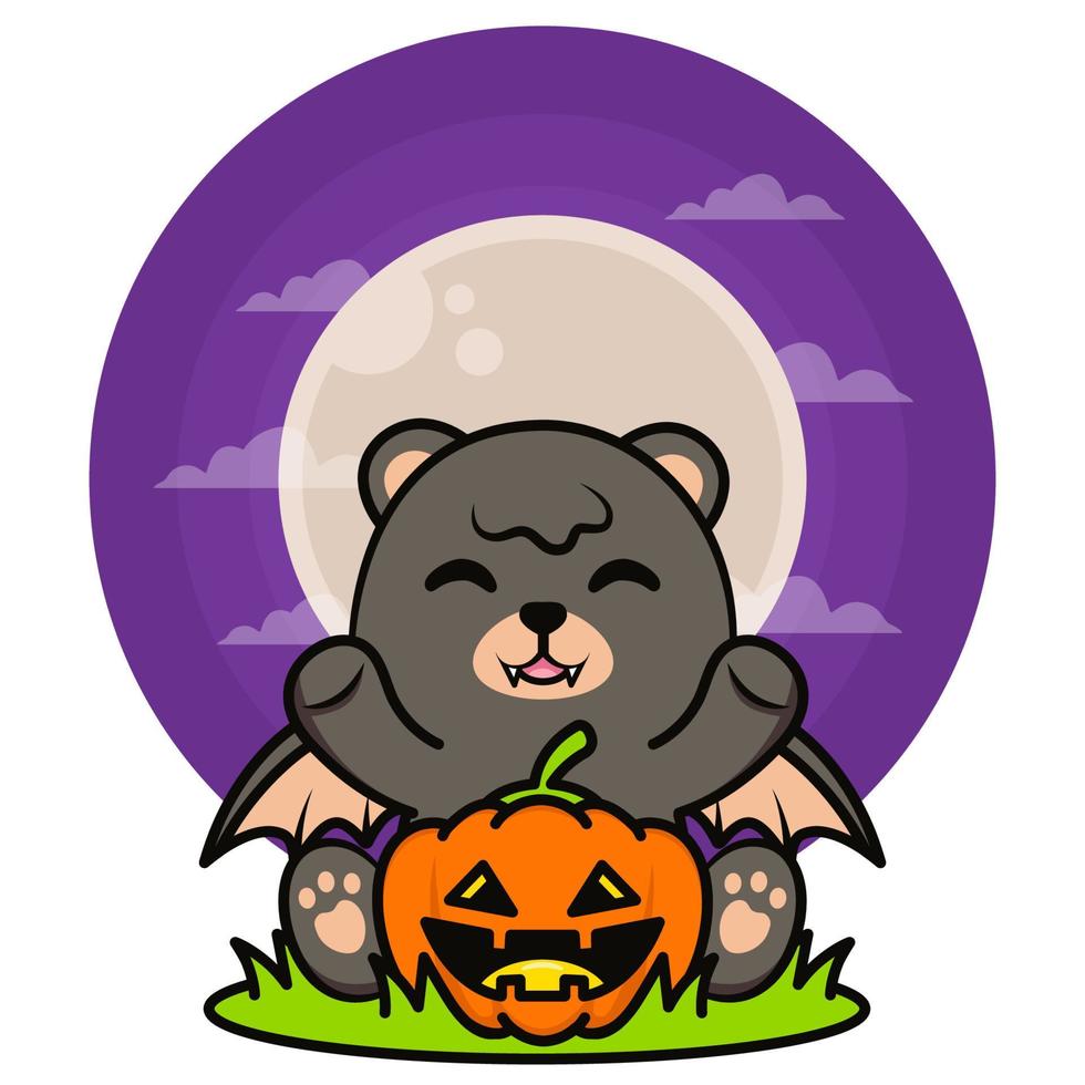 ilustração de halloween com urso vampiro preto fofo vetor