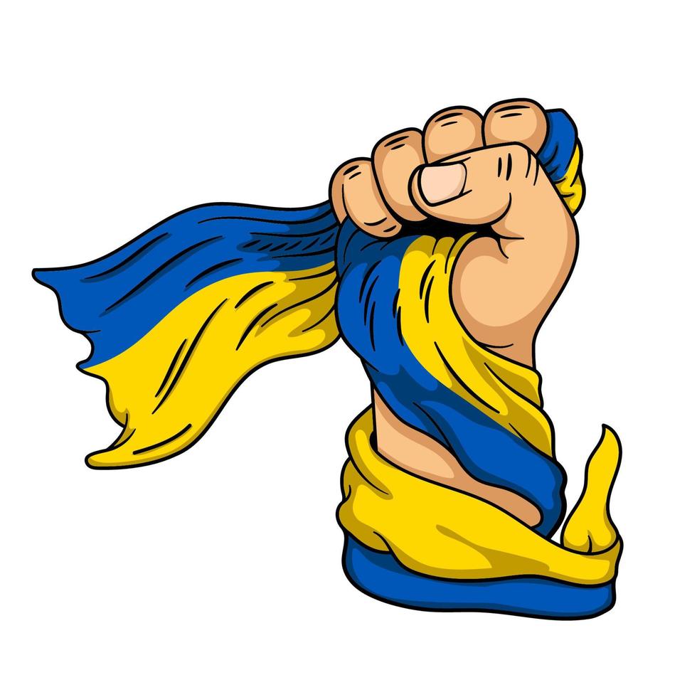 mão forte segurando a bandeira da ucrânia vetor
