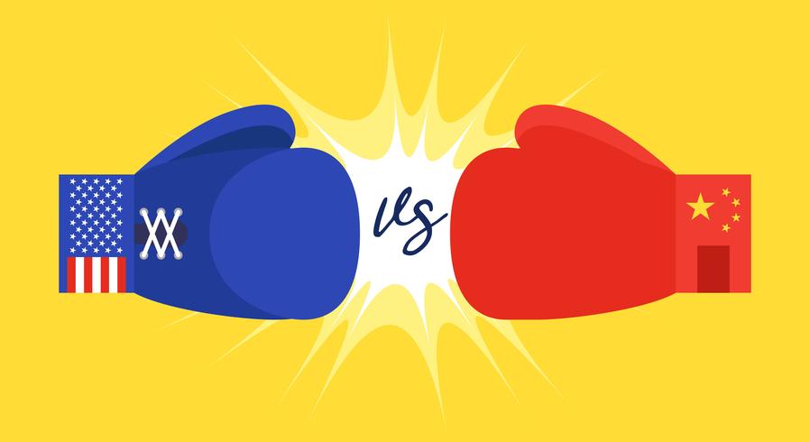 Luvas de boxe azul e vermelho com Estados Unidos e bandeira da China vetor