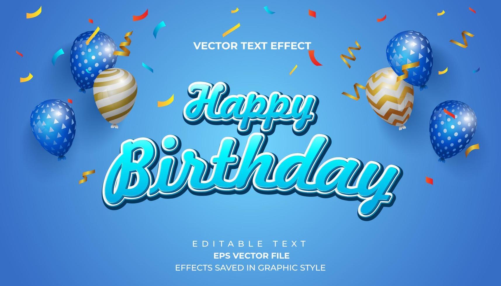 cartão de feliz aniversário e fundo com efeito de texto editável. vetor
