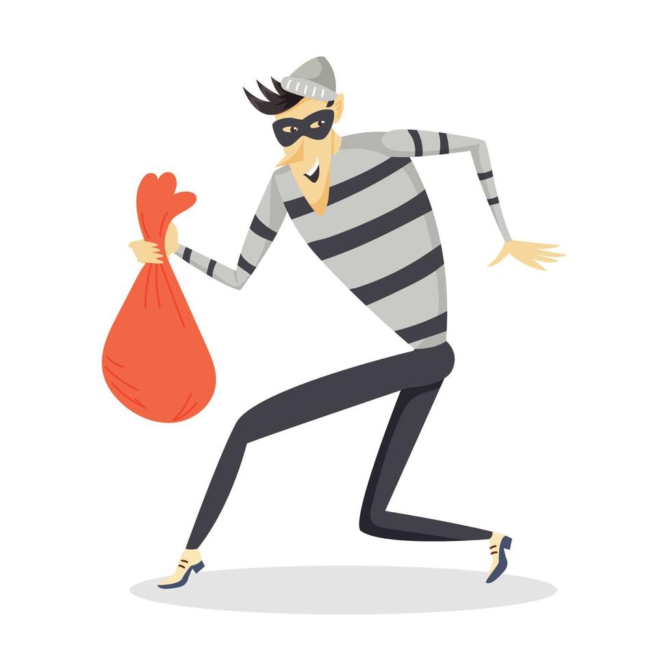 um ladrão furtivo com um saco de bens roubados vetor