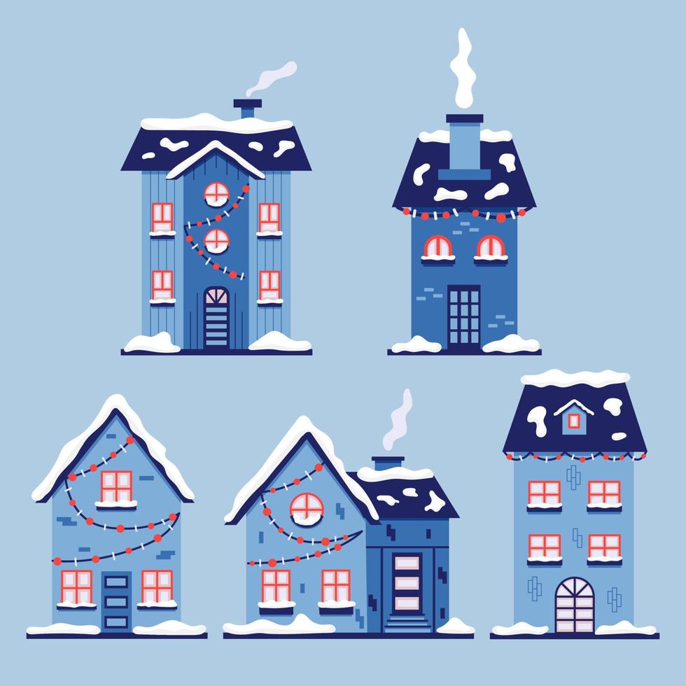 conjunto de casas de neve de natal vetor