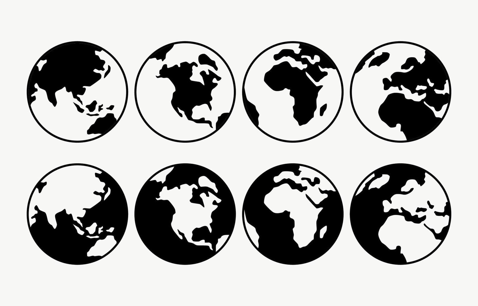 ícone do globo conjunto com ângulos diferentes vetor