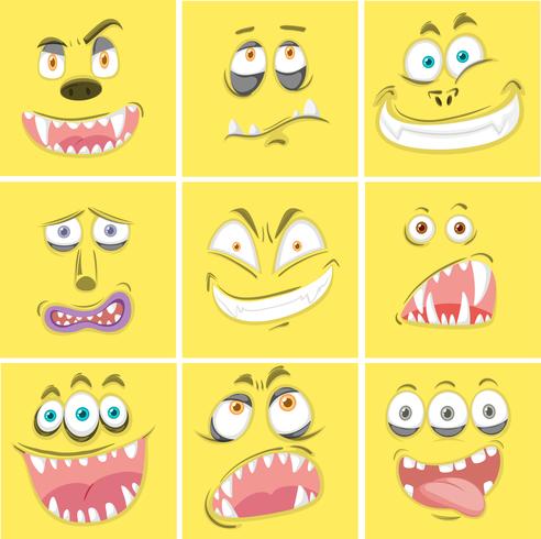 Conjunto de expressões de monstro amarelo vetor