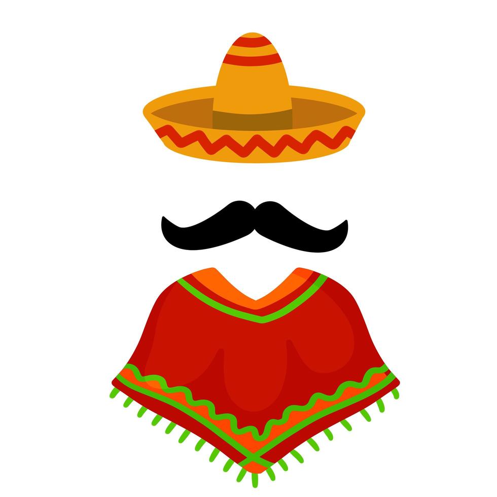 poncho. capa mexicana vermelha e laranja. vetor