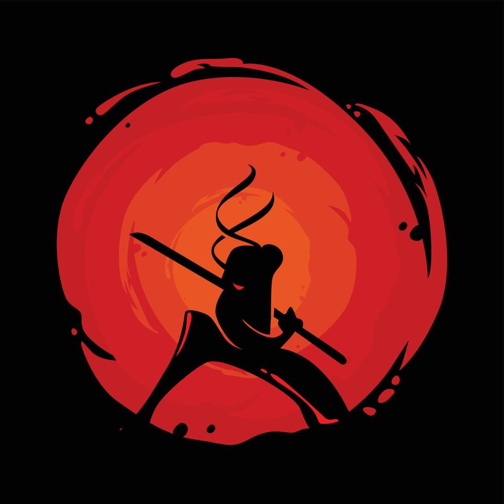 ilustração vetorial de logotipo ninja se preparando para lutar vetor