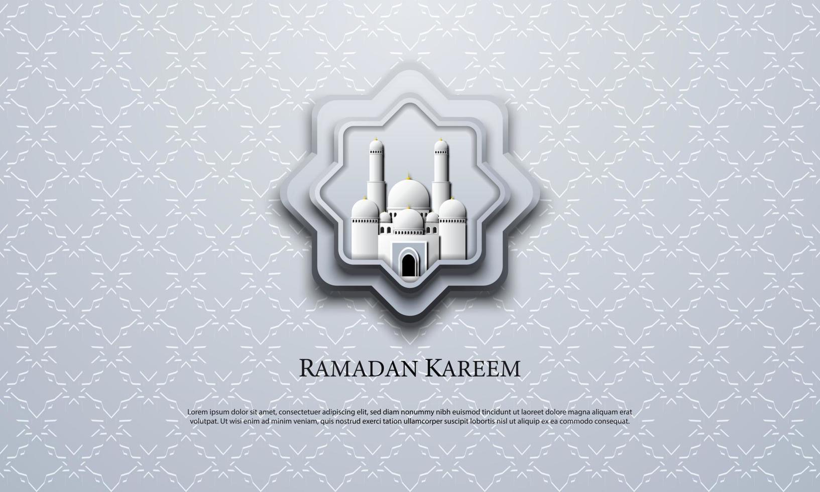 gráfico de vetor de ramadan kareem com mesquita branca. apto para cartão de felicitações, papel de parede e outro fundo do ramadã.