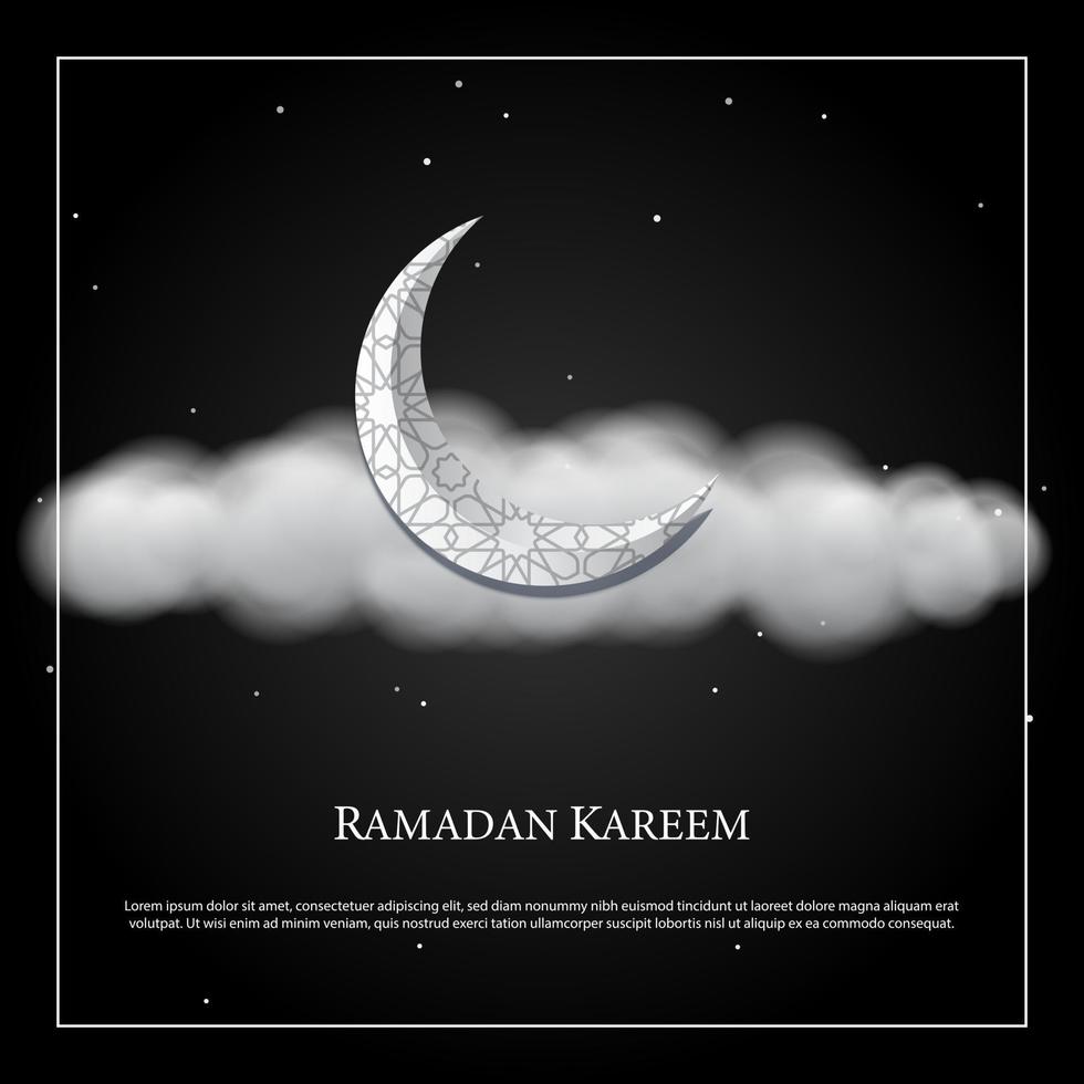 gráfico de vetor de ramadan kareem com lua crescente em fundo preto. apto para cartão, papel de parede e outros.