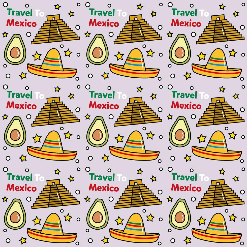 viajar para o méxico doodle design de vetor padrão sem emenda