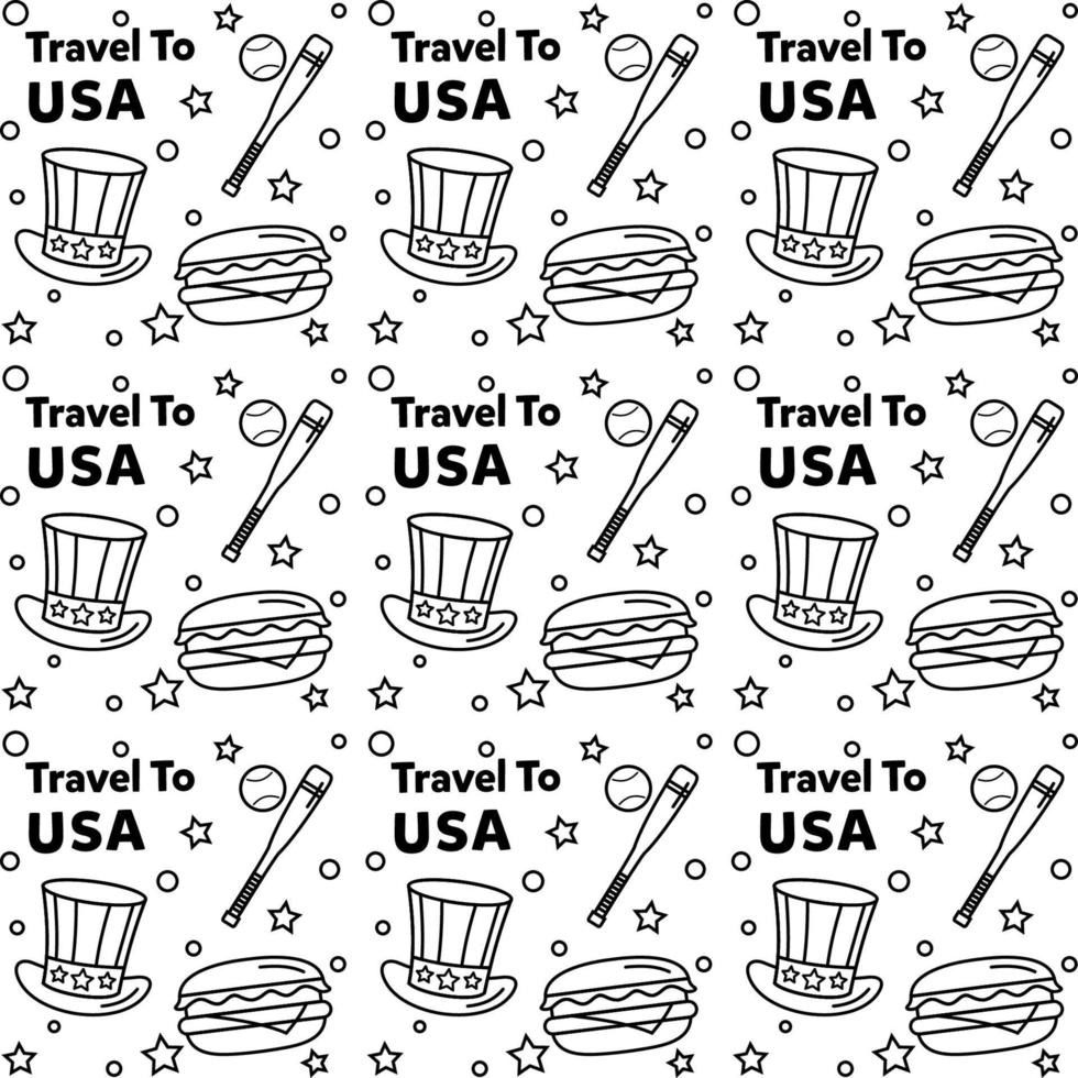 viajar para os eua doodle design de vetor padrão sem emenda