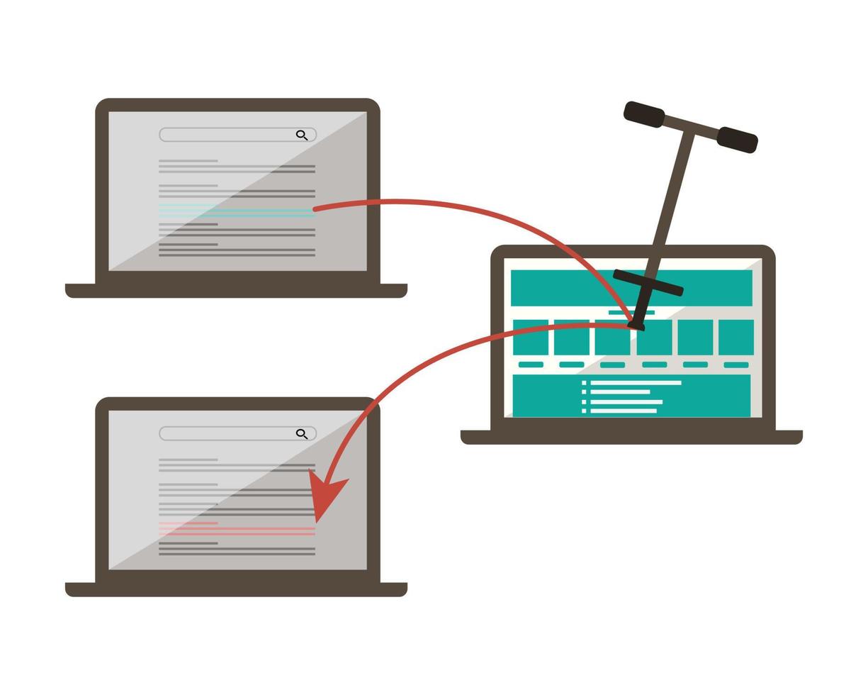 efeito pogo sticking para o site e seo que vai e volta de uma página de resultados do mecanismo de pesquisa ou serp para um site de destino de resultado de pesquisa individual vetor