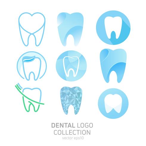 Conjunto de logotipo da clínica dentária. Cura o ícone de dentes. Escritório de dentista. Vector plana illustraton