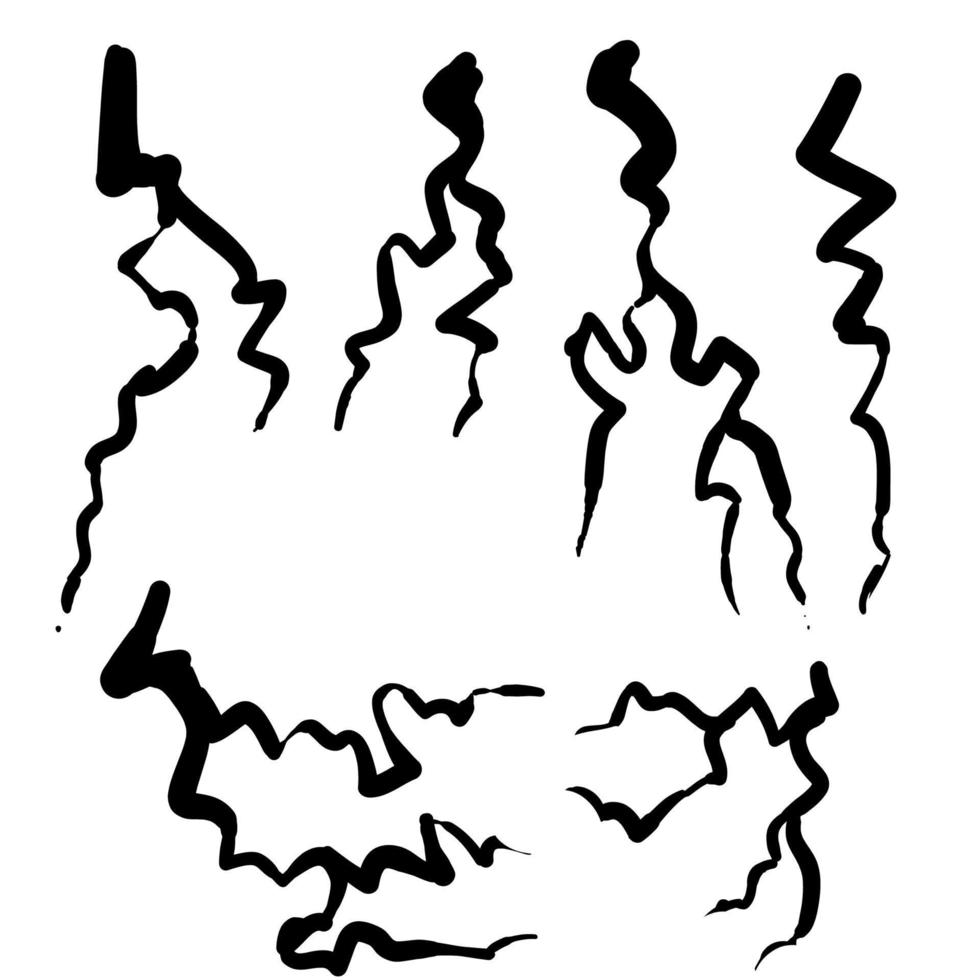 mão desenhada blitz relâmpago trovão luz faíscas tempestade flash thunderstorm. carga de energia de energia trovão choque ilustração de estilo doodle vetor