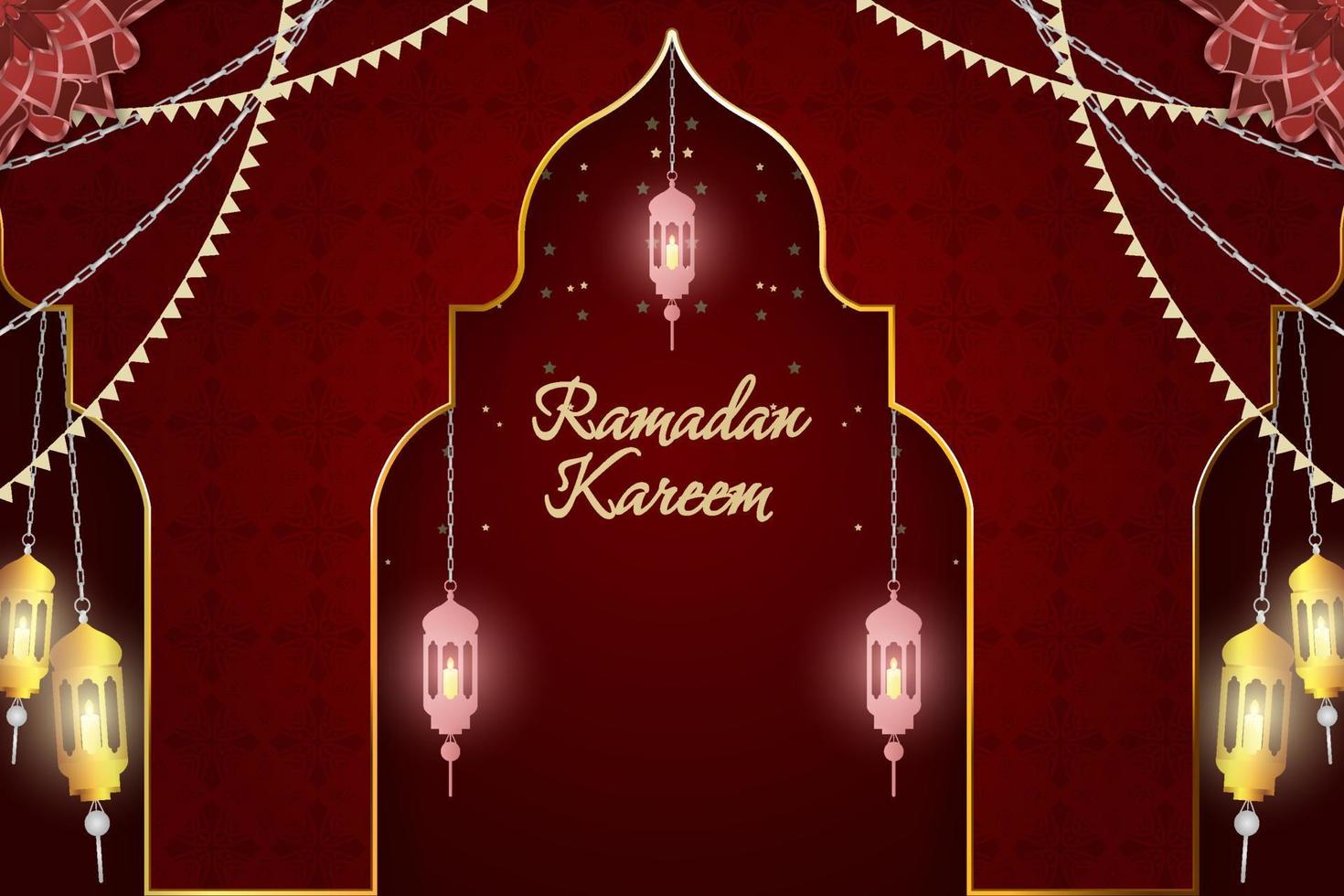 cor de fundo islâmico ramadan kareem vermelho com luxo dourado e elemento vetor