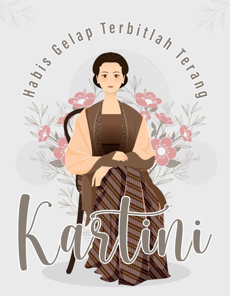 selamat hari kartini significa feliz dia de kartini. kartini é uma heroína indonésia. habis gelap terbitlah terang significa que depois da escuridão vem a luz. ilustração vetorial. vetor