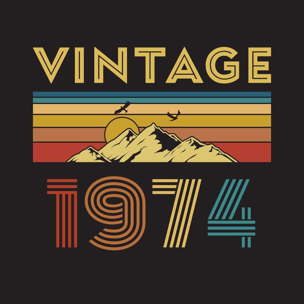 design de camiseta retrô vintage de 1974, vetor, fundo preto vetor