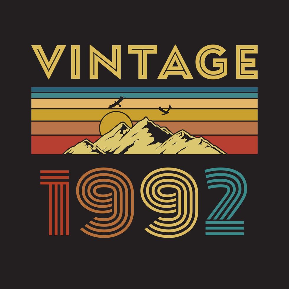 design de camiseta retrô vintage de 1992, vetor, fundo preto vetor