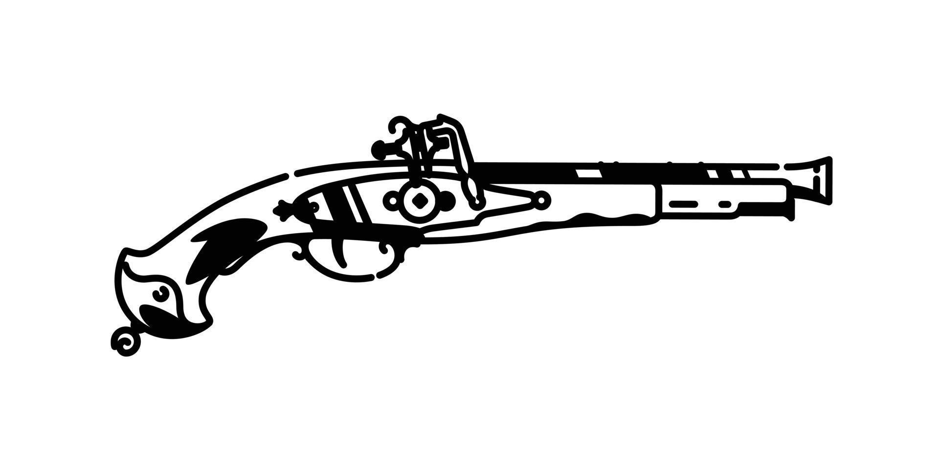ilustração de uma pistola de mosquete. vetor. desenho gráfico de contorno preto e branco. tatuagem. elemento decorativo vintage para design. vetor