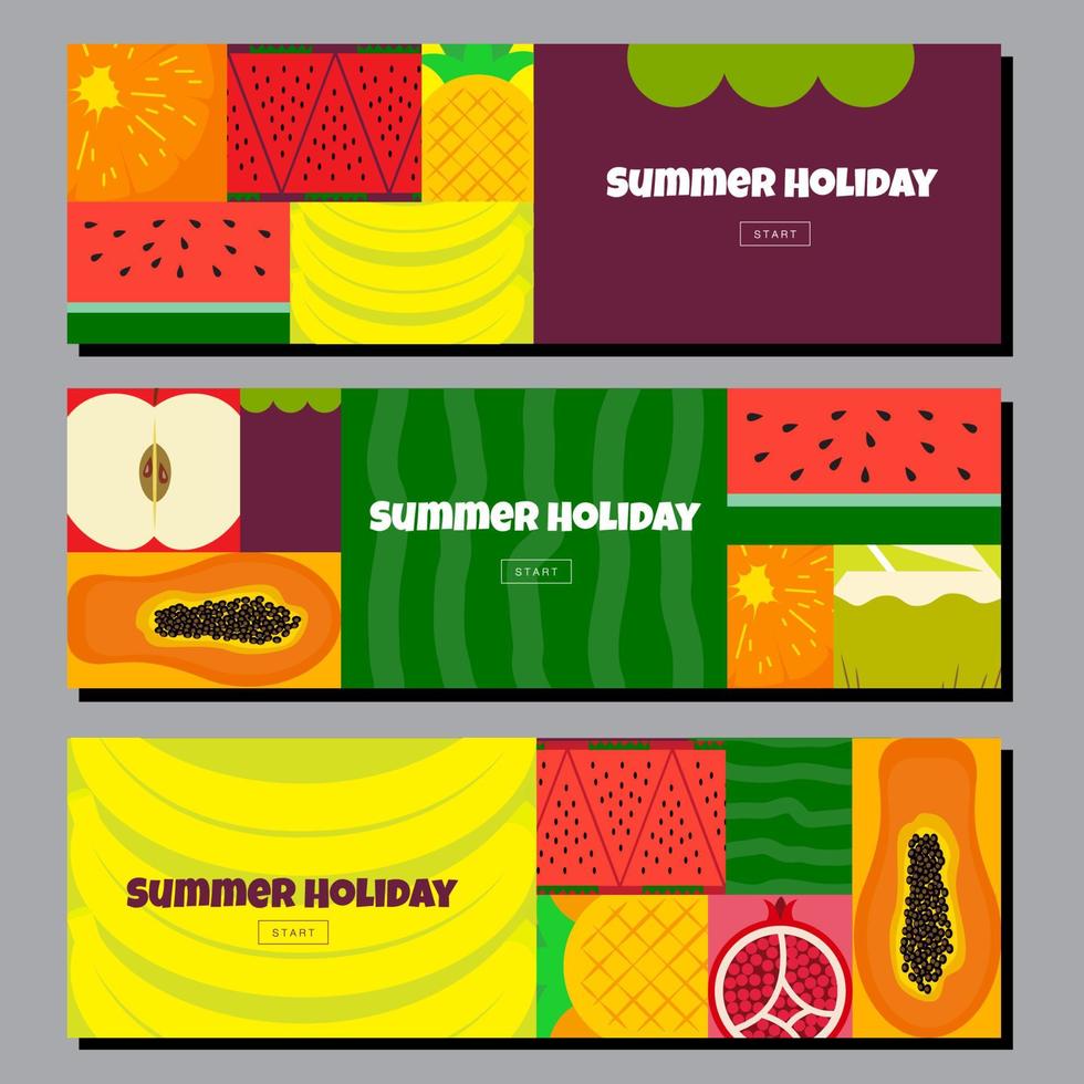 férias de verão, ilustração tropical de frutas, modelo de design de banner, vetor plano