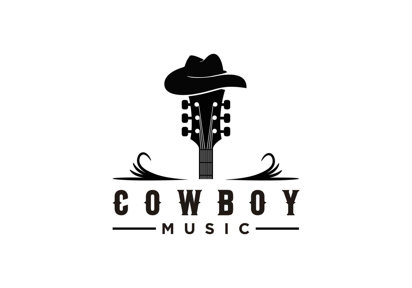 logotipo de cowboy de símbolo de inspiração de guitarra e chapéu vetor