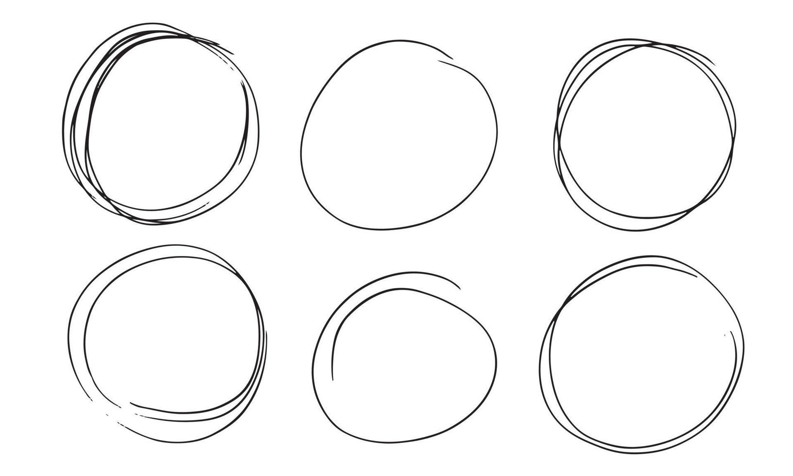 conjunto de esboço de contorno de círculo desenhado à mão. círculo de vetor de rabisco circular redondo para elemento de design em fundo branco.